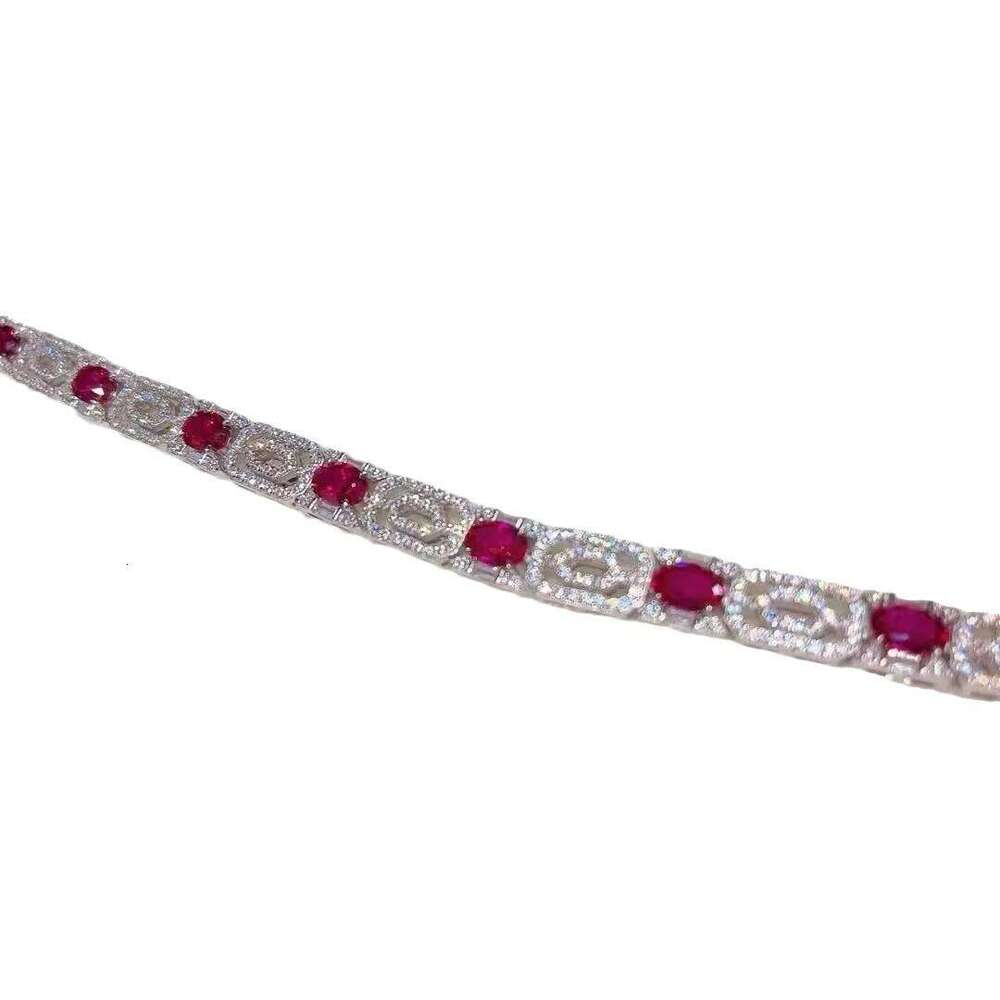 925 Silver Rhodium Plated Red Treasure Egg Face High Carbon Full Diamond Round Shaped Light Luxury Bracelet