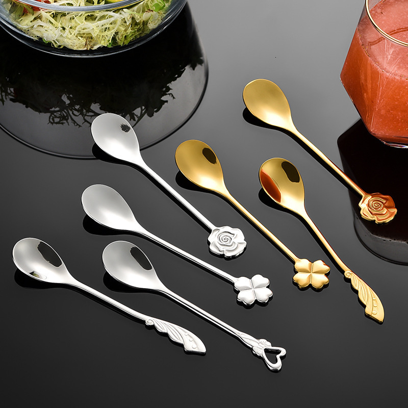 Spoon Creative 304 Stainless Steel Four Leaf Clover Bird Nest Stirring Spoon Dessert Spoon