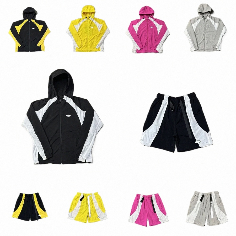 designer Mens Tracksuit Patchwork Coat High Street Vintage Windproof Quick-drying Breathable Puffer Jacket Shorts Set S9lJ#