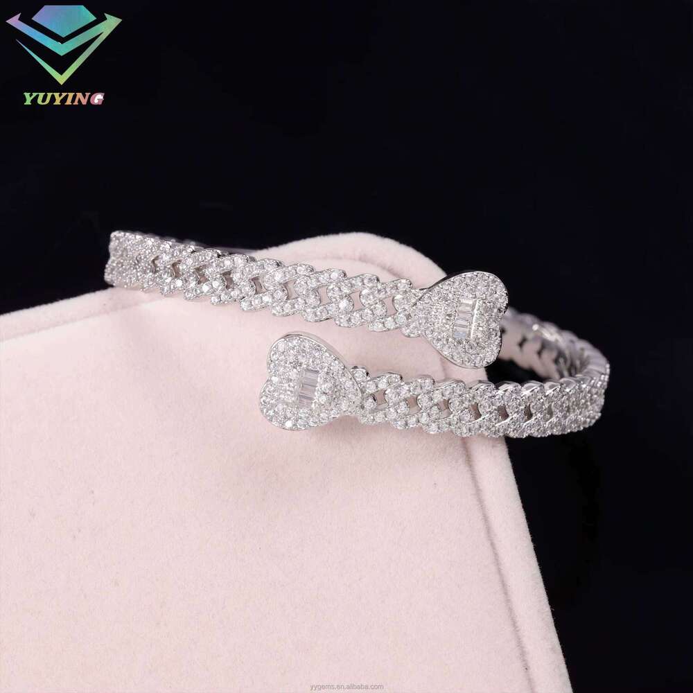 Fashion Jewelry Bracelets Bangles 13mm S925 Silver White baguette Moisssanite Stone Single Row Bracelet for Men Women Style