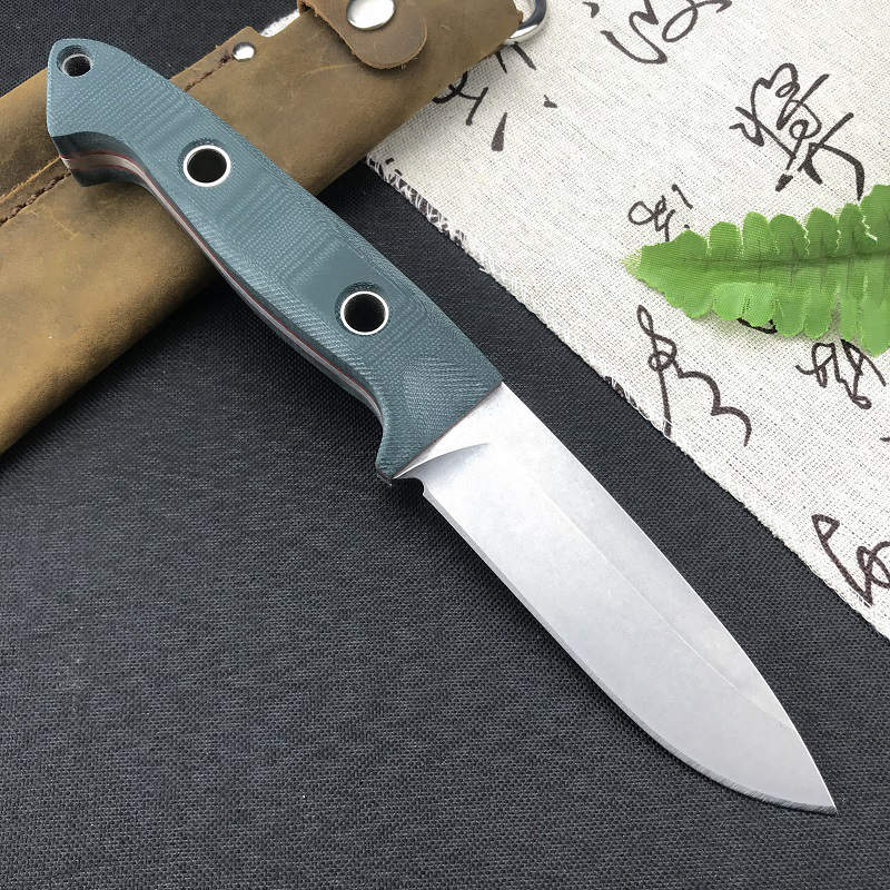 Top Quality BM162 Straight Knife S30V Satin Full Tang G10 Handle Outdoor Camping Hiking Survival Fixed Blade Knives with Leather Sheath - view 5