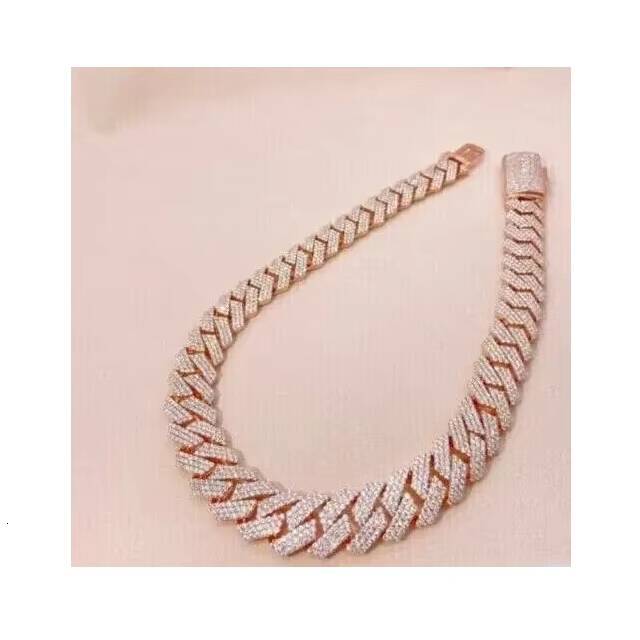 14K Rose Gold Finish 15 Ct Round Real Moissanite Mens Miami Cuban Link Bracelet Diamond Bracelets Bangles