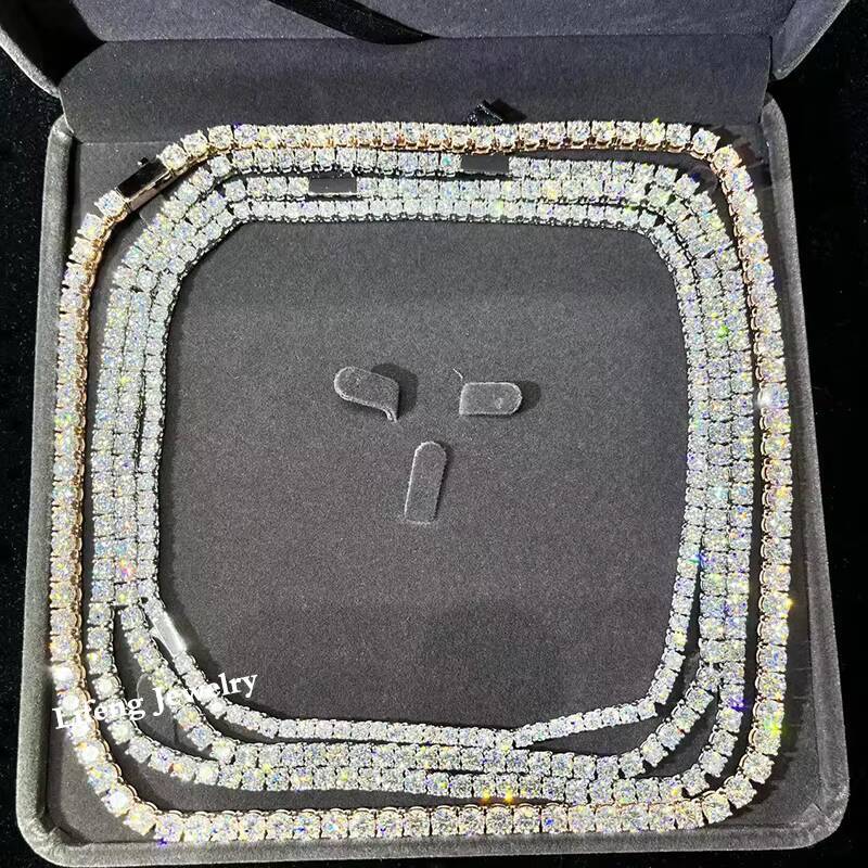 Factory Wholesale Custom Hip Hop Tennis Link Chain Necklace in 3mm-8mm VVS Moissanite 925 Sterling Silver With Diamond for Gift