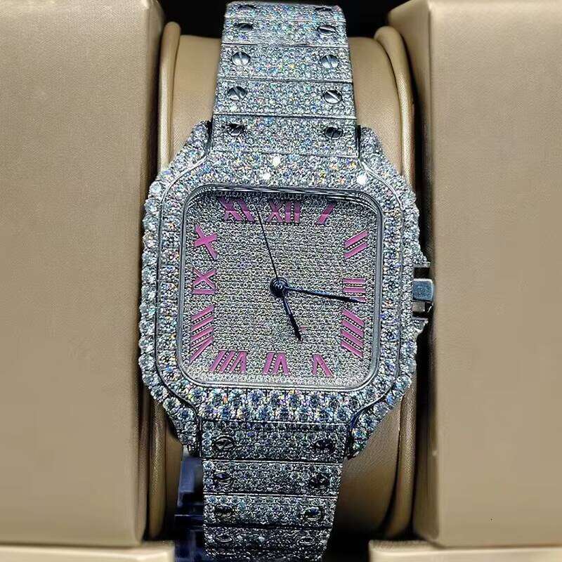 Luxurious Moissanite Diamonds Fully Iced Out Chronograph Hip Hop Watch for Men Featuring with Stainless Steel and Vvs Clarity