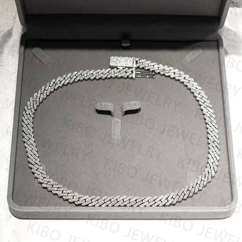 Fashion Coutom Men Ice Cuban Miami 8mm Real S925 Sterling Silver Vvs Moissanite Cuban Link Necklace Chains