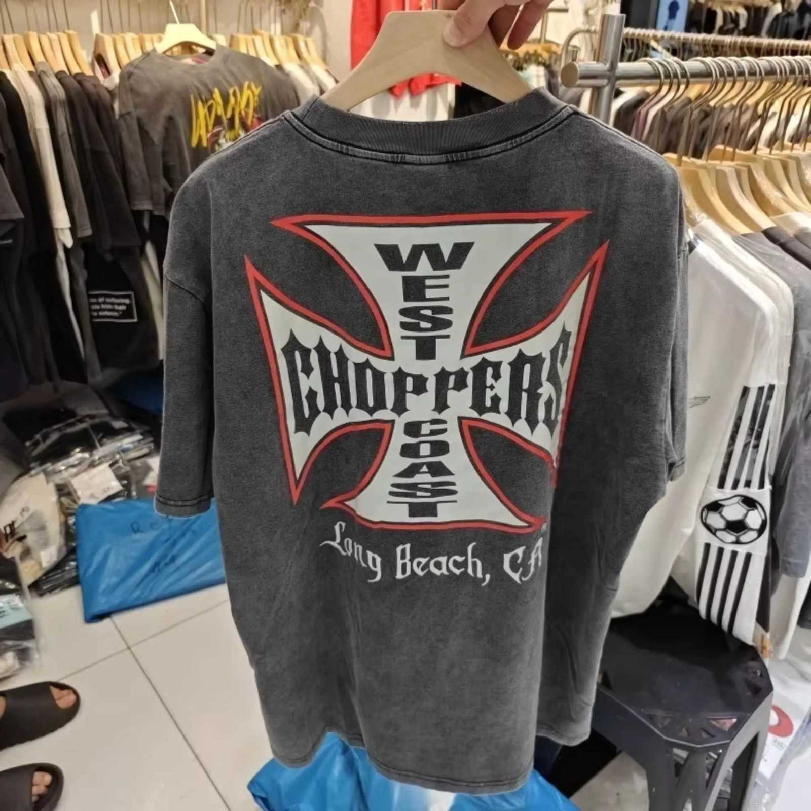 Men Washed Cotton T-shirts Casual West Coast Choppers T-Shirt Trendy Streetwear Breathable Fabric Loose Fit Daily Outfit Unseix T260410