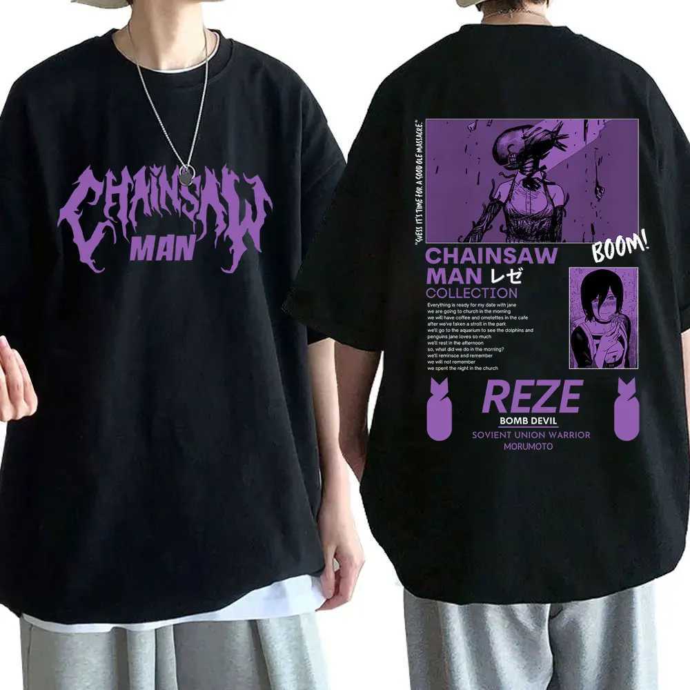 Anime Chainsaw Man Reze Double Sided Graphic T-shirts Men Women Fashion Casual Soft Cotton T Shirt Tops Unisex Manga Lovers Gift T260410