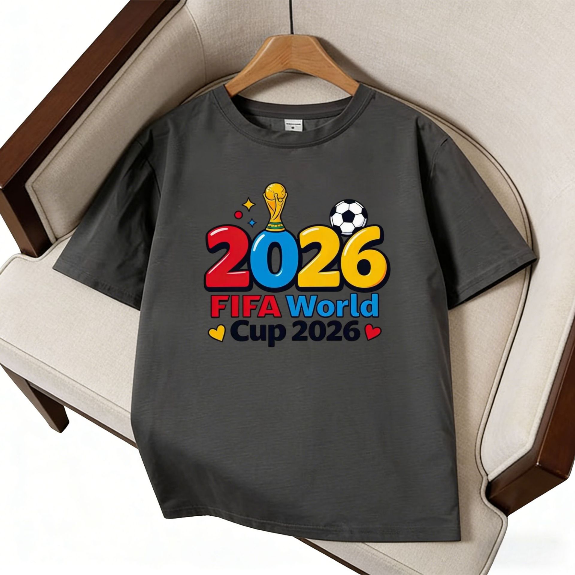 Cartoon Print Color Block Tees | 2026 World Cup Soccer Fan Support Tops Unisex American Streetwear Loose Casual Short-Sleeve