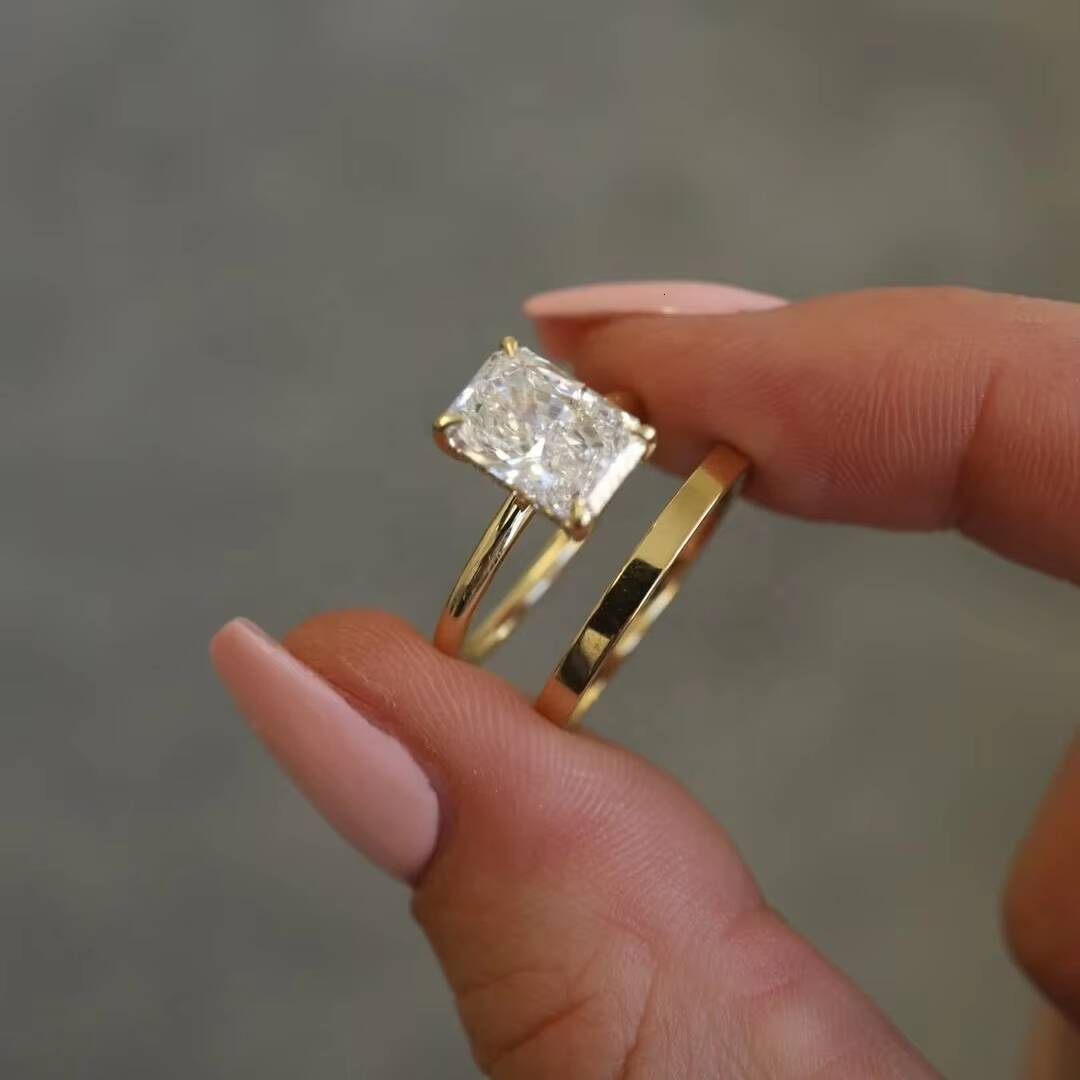 Custom IGI Certified Solid 18K 14K Real Gold Engagement Solitaire Rings VVS VS CVD HHPT Radiant Cut Lab Grown Diamond Ring