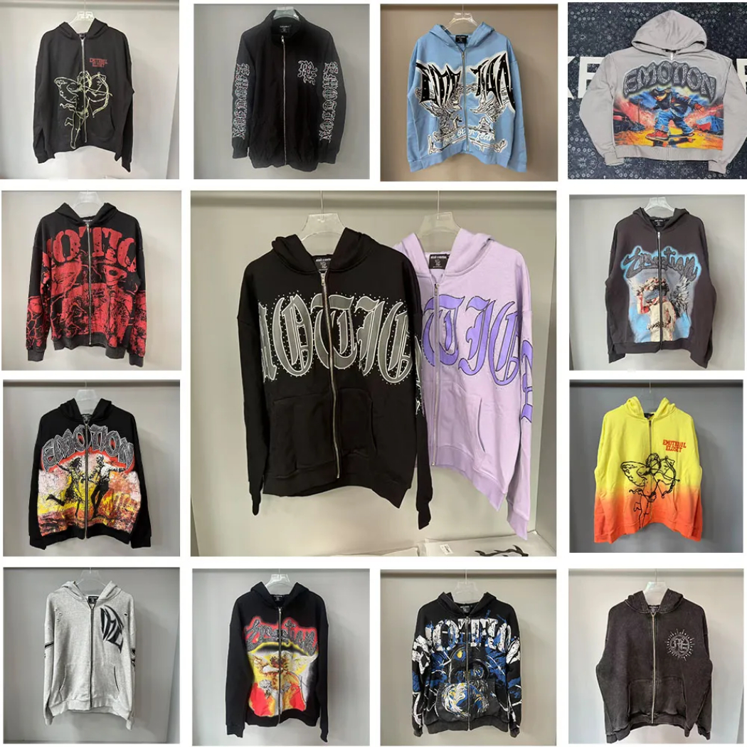 Mixed Emotions Hoodie Zip Up Hood Jacket Harajuku Y2k Clothes Mens Gothic Punk Print Graphic Hoodies Designer Mixed Vibe Sweatshirt Cardigan Coat