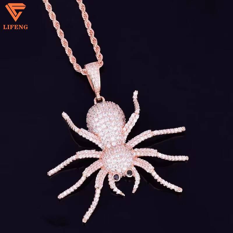 Custom Color Spider Design Pendant 925 Silver Fashion Jewelry Hip Hop Micro Pave Iced Out Moissanite Diamond Animal Pendant Men