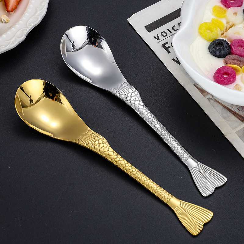 304 Stainless Steel Creative Fish Tail High-Value Tableware Thickened Household Rice Soup Spoon