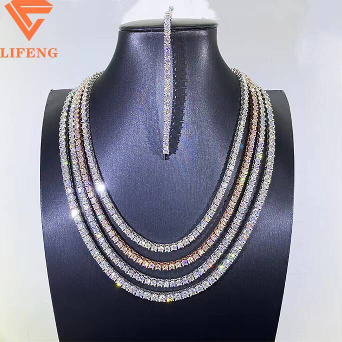 High Quality 5MM Moissanite Tennis Chain 925 Silver Hip Hop Single Row Tennis Chain Moissanite Stone Diamond Necklace for Men