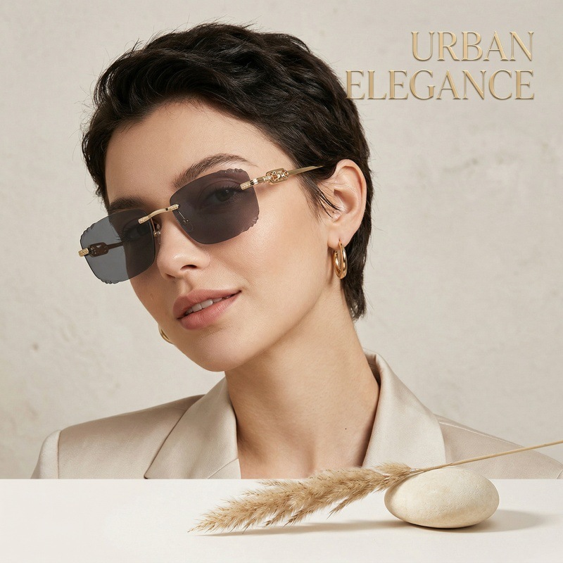 New Designer Street Style Unframed Cutting-edge Sunglasses With Outdoor Cycling Retro Fashion Elements And Metal Sun Protection Feature - Beach Sungla