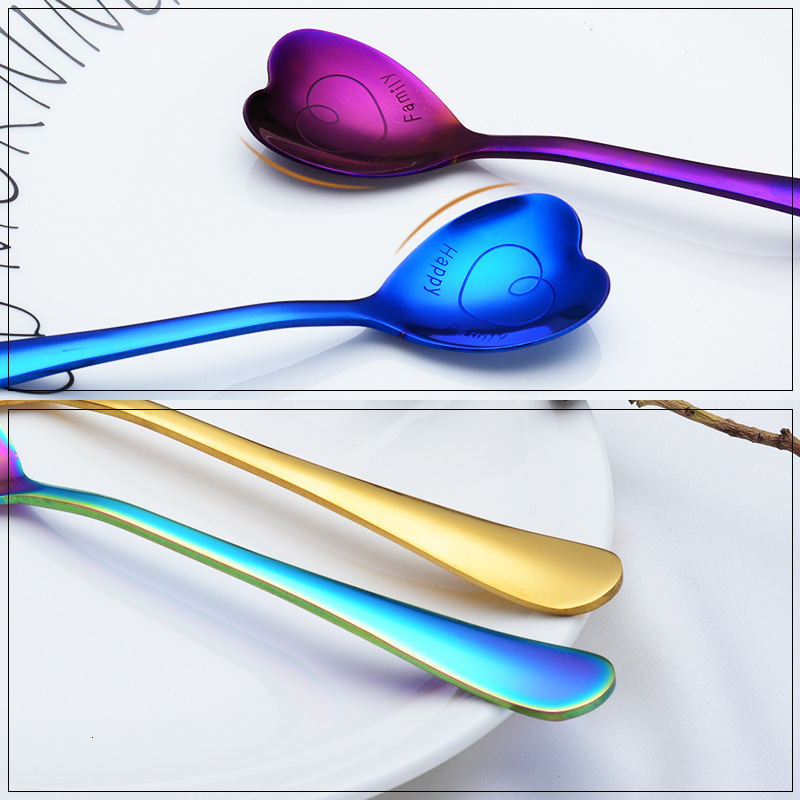 Spoon Wedding Creative Heart Shaped Gift Titanium Stainless Steel Dessert Ice Spoon For Music Bar Colorful Color