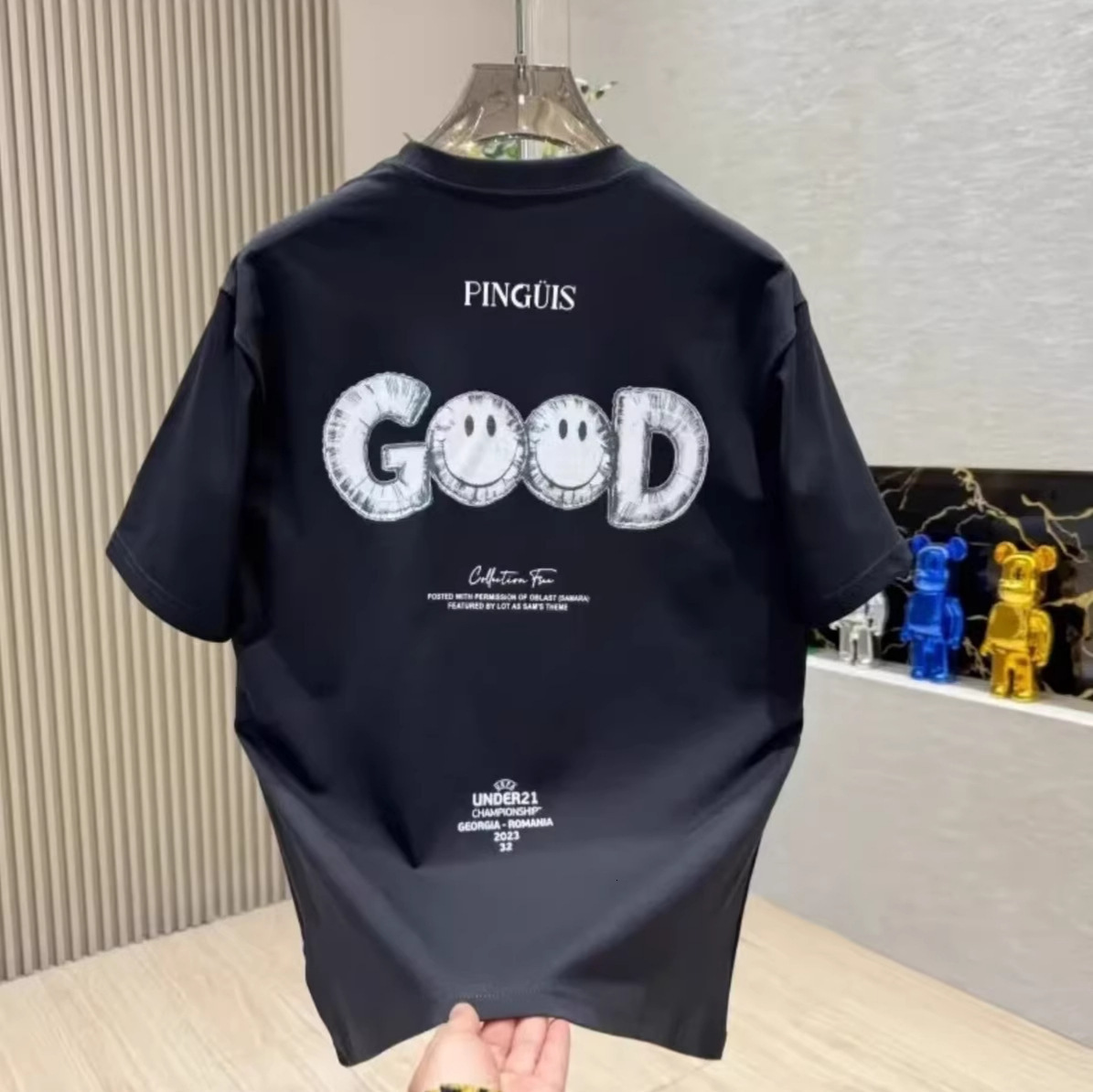 Luxury Designer 2026 New Men's Smiley Good Print T-shirt Summer Casual Sport Fashion Outdoor Versatile Streetwear Cotton Short Sleeve