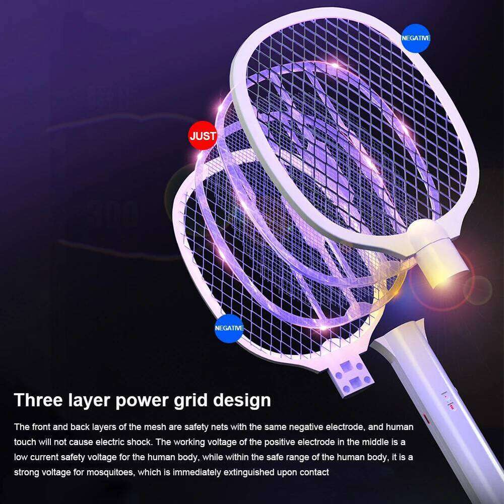3000V Rechargeable Electric Swatter USB-C Handheld Bug Zapper Racket 2 in1 Fly Killer and Mosquito Trap Lamp for Home Office
