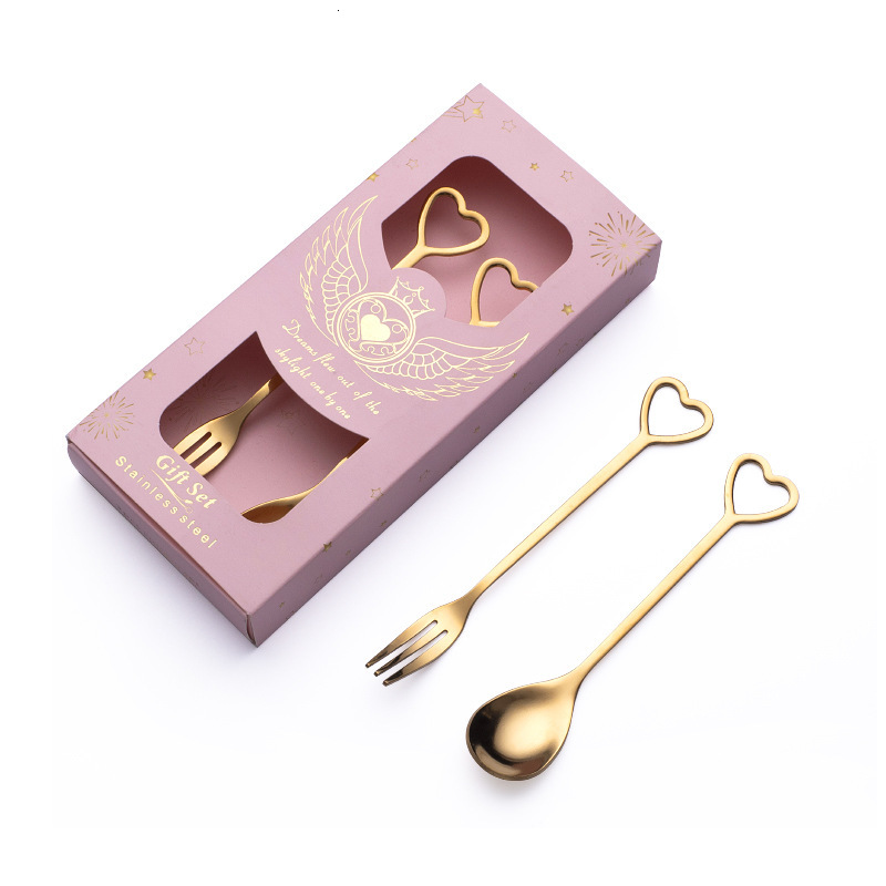 Cutlery Set Creative Stainless Steel Small Gift Box Heart Coffee Dessert Spoon Fruit Fork