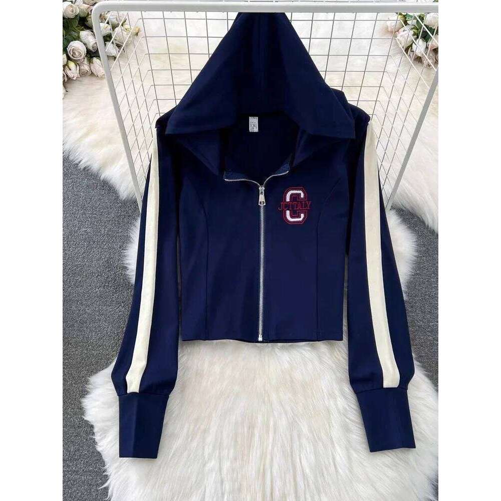 Fashion Y2K Women 3 Piece Set Zipper Hooded Cardigan Vest Jacket High Waist Wide Leg Pants Korean Casual Tracksuit MAKOUFEI