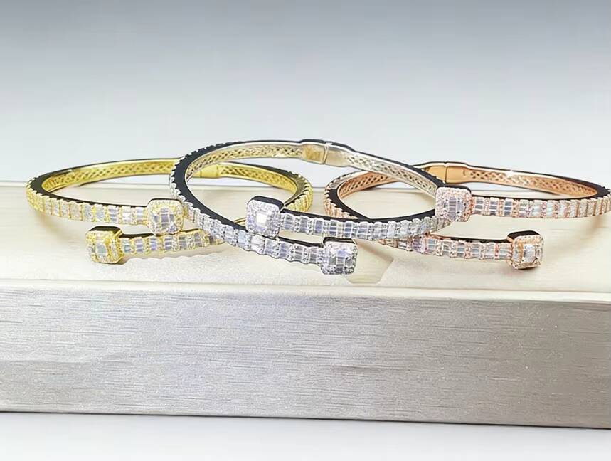 European American New Gold Plated Moissanite Bracelet 4mm 925 Silver Hip Hop Mens Womens Jewelry Accessories Stock