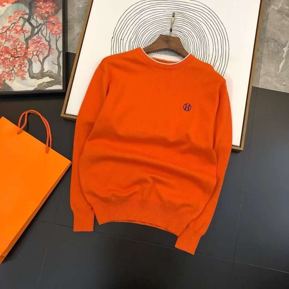 Fashion Brand Chest Embroidered Letters Simple Round Neck Warm Knit Autumn Winter Youth Luxury Versatile Sweater For Men