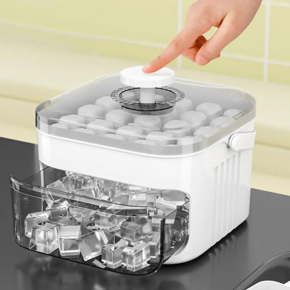 50-Cube Double Layer Stackable Ice Cube Maker, White Plastic Big Ice Cuber for Home Use