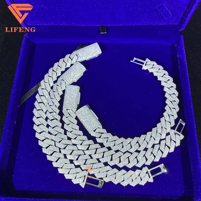 Top Quality Iced Out Hip Hop Cuban Link Chain 925 Sterling Silver 15mm Miami Mossanite Cuban Link Chain Bracelet