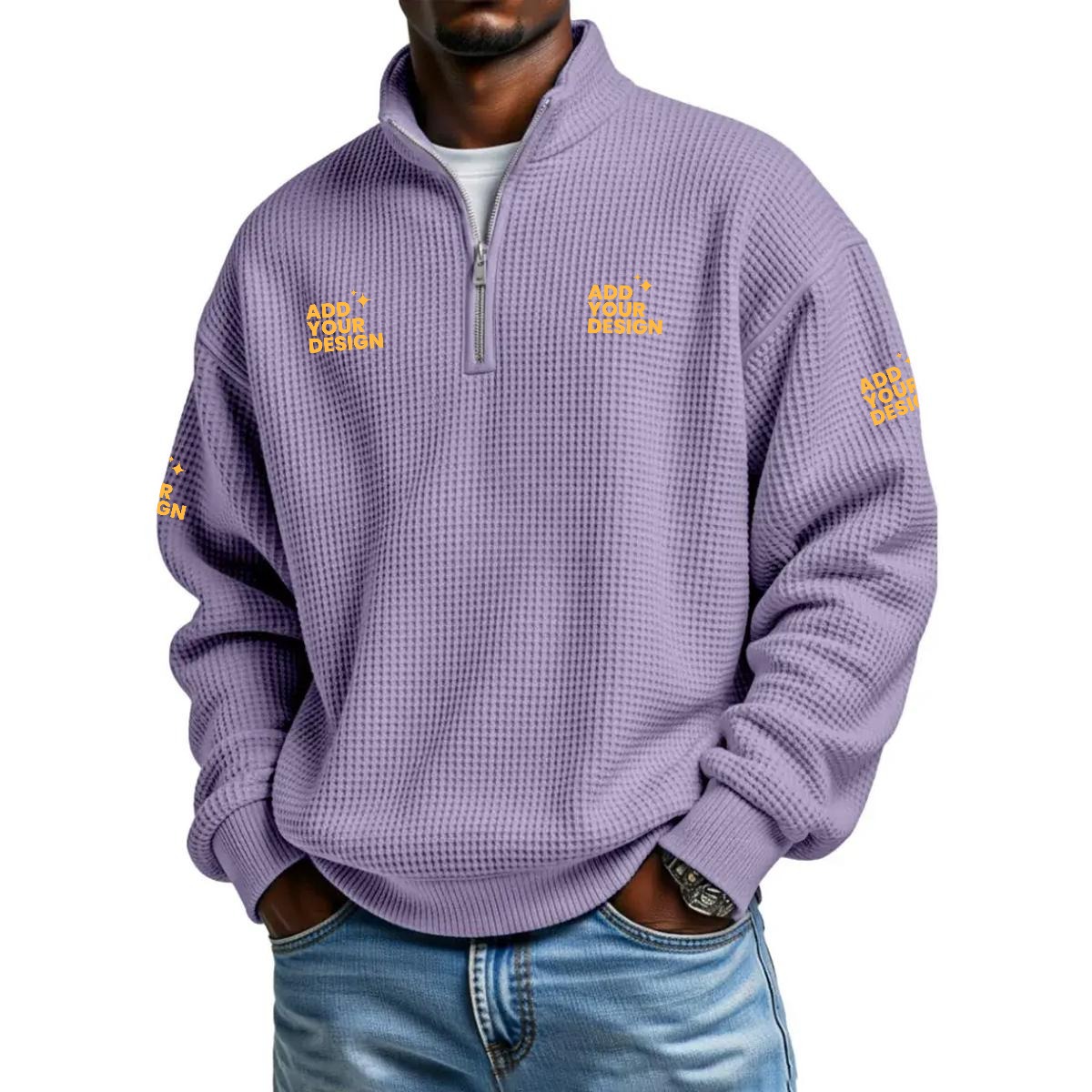 Men's Half Zip Waffle Knit Sweatshirt 95% Polyester 5% Spandex Casual Pullover Relaxed Fit