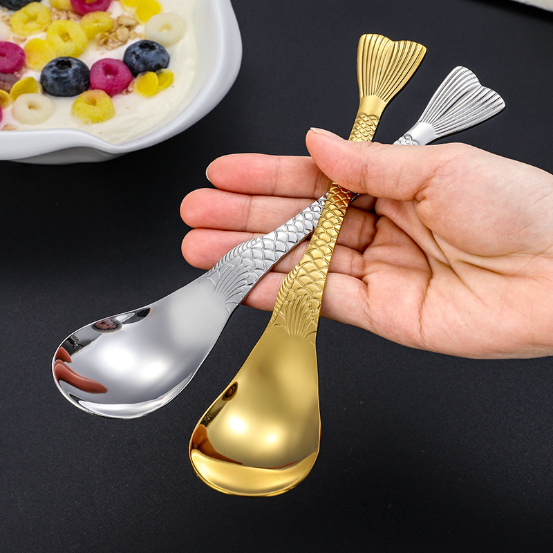 304 Stainless Steel Creative Fish Tail High-Value Tableware Thickened Household Rice Soup Spoon