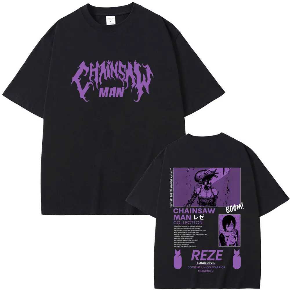 Anime Chainsaw Man Reze Double Sided Graphic T-shirts Men Women Fashion Casual Soft Cotton T Shirt Tops Unisex Manga Lovers Gift T260410