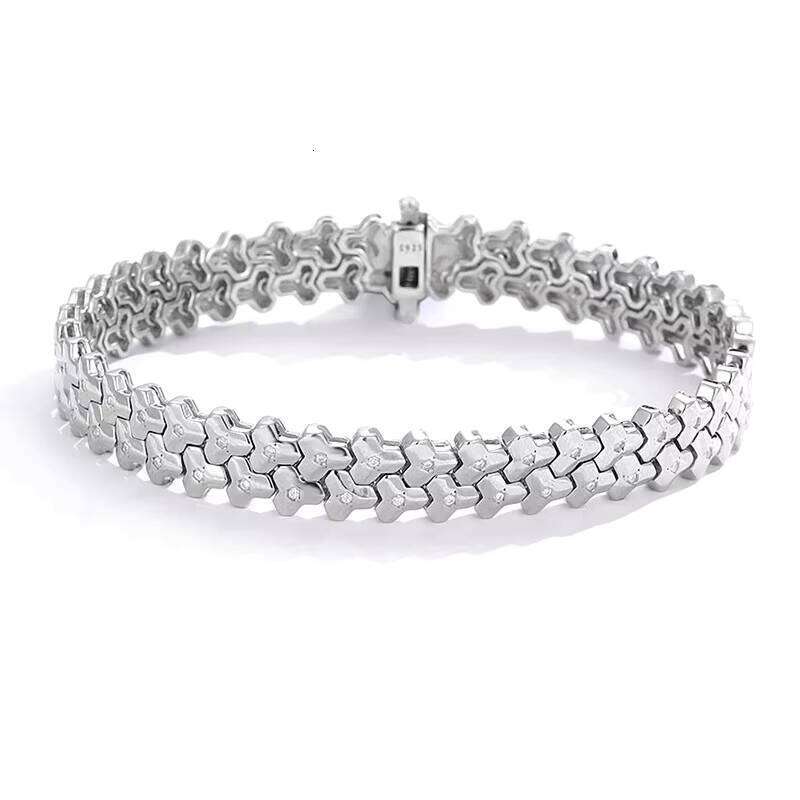 Fine Jewelry Triangle Link Moissanite 925 Sterling Silver Bracelet