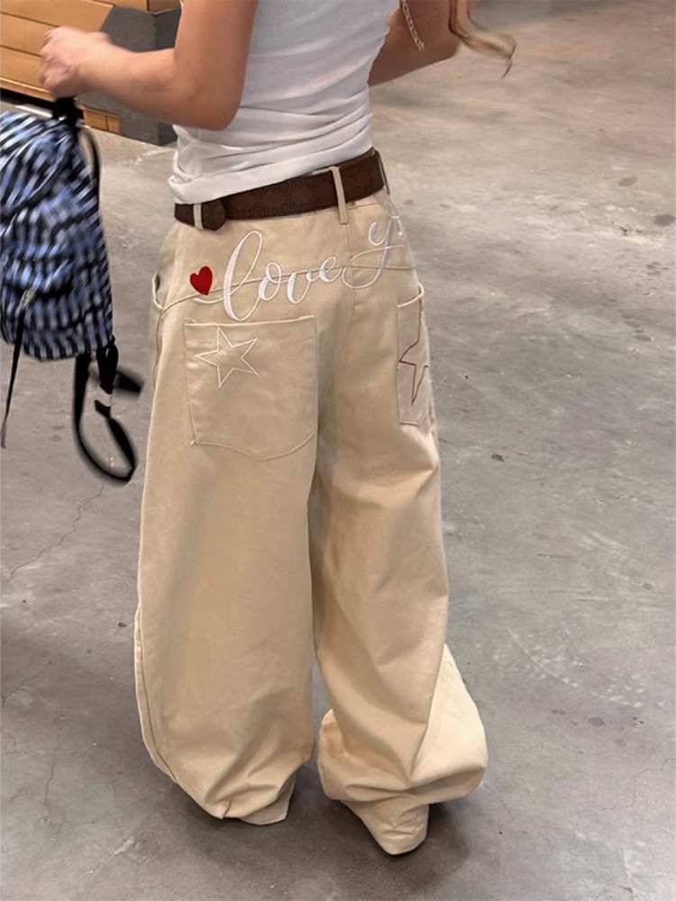 Women's Jeans Hip Hop Splice Fashion Basics Retro For Simple Dressing Up Daily Necessary Wide Leg Pants Baggy Cargo