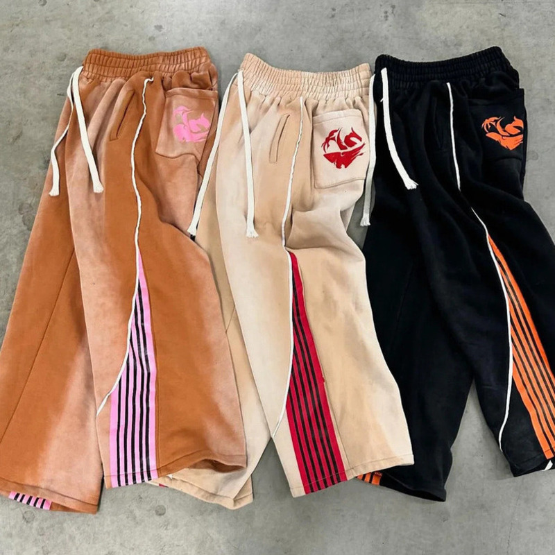 Men's Pants Luxury Pants Designer Clothes American Trend Hip Hop FINE Letter Print Stripes Jogger Sweatpants Unisex Oversize Drawstring Streetwea