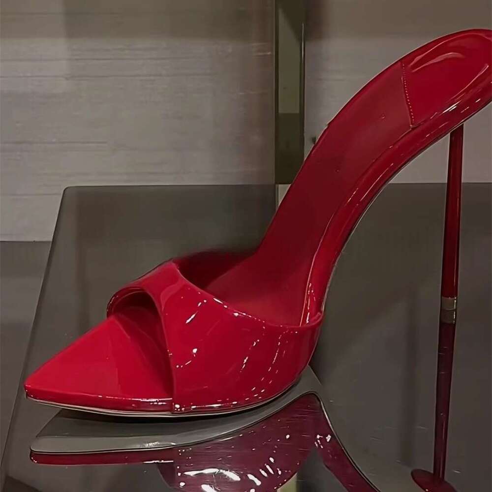 High Heeled Pointed Toe Peep Toe Ultra Thin Heel Leather Simple New Style Outdoor Wear Sexy Red Wedding Sandals For Women