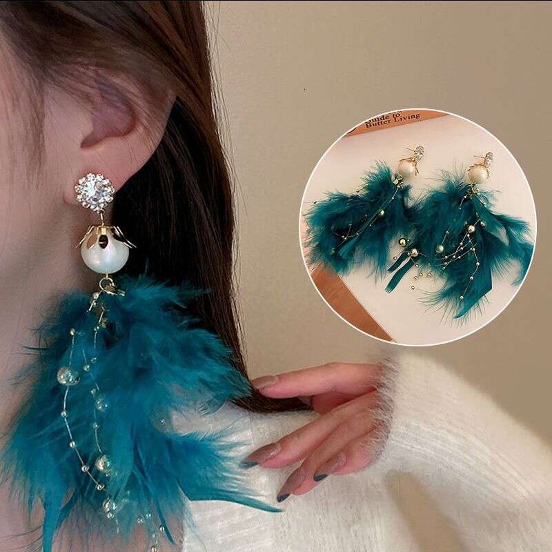 925 Silver Sweet Diamond-Studded Flamingo Feather Earrings, Bohemian High-End Artistic Style, Trendy Earrings For Girls - view 4