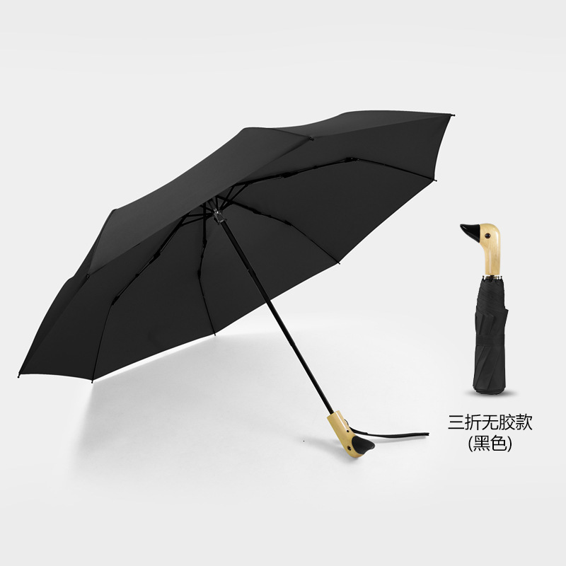Umbrella Male Cute Duck Head Wood Handle 3 Folding Windproof Black Coating UV Protection Women Rain Parasol Automatic Umbrellas 250220