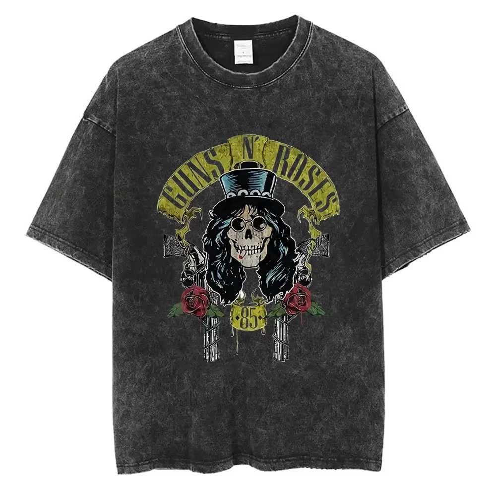 New Arrival Mens Clothes Tee Shirt Homme Graphic T-Shirts Men Tshirt for Men Ropa Hombre Guns N Roses Slash 85 Washed Vintage T260410