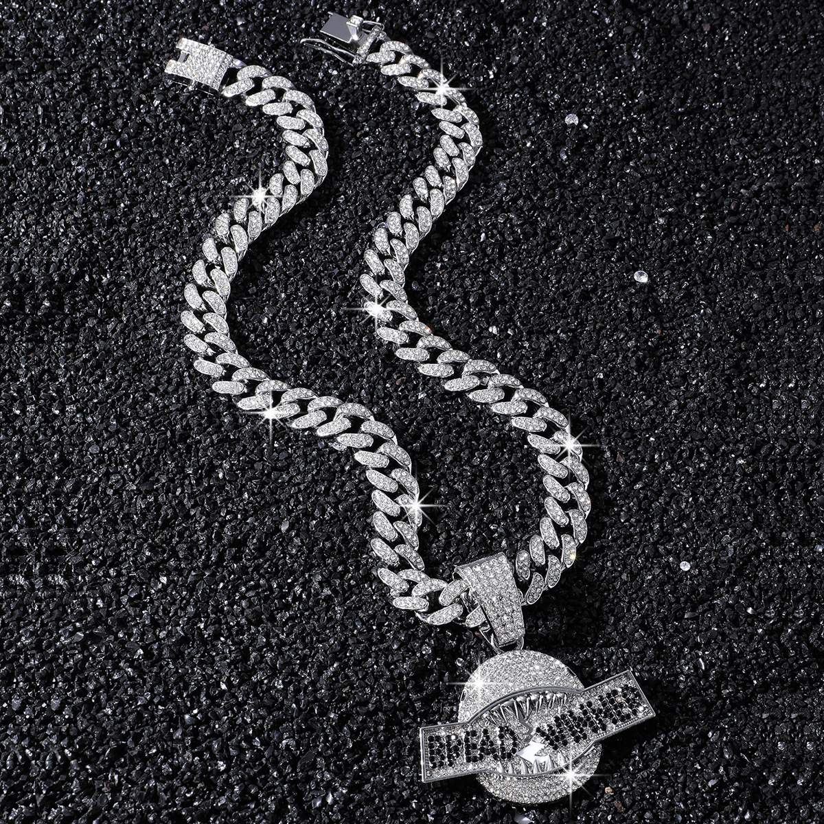 New Mens Full-diamond Bread Winner Shark Mouth Pendant Necklace With Cuban Link Chain Hip Hop Gold Silver Plate Iced Out Gemstone Jewelry Bijoux Gifts