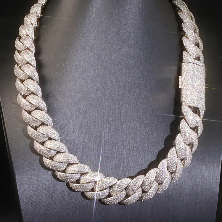 22mm Real VVS Moissanite Mosaic Cuban Link Chain 925 Silver VVS Diamond Chain BustDown Necklace Rapper Miami Hip Hop Jewelry