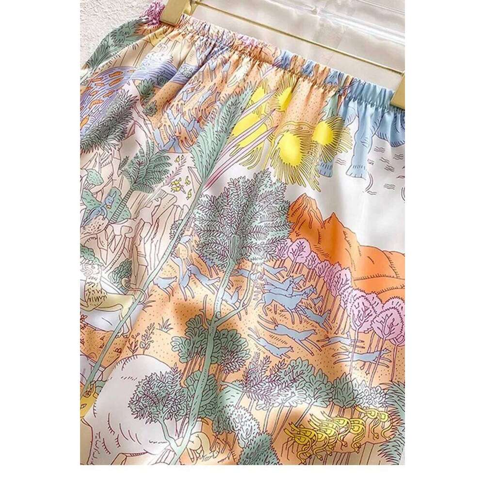 Women Faux Silk Satin Pajamas Set Spring Autumn Animal Print Long Sleeve Pyjama Soft Comfortable Nightwear Loungewear Homewear Casual Sleepwear Pjs MA