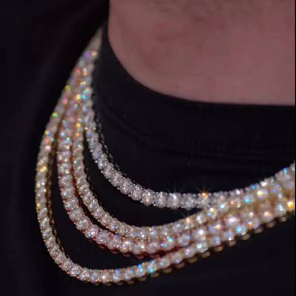 Hiphop Custom 5mm Iced Out VVS Rose Gold Tennis Chain 925 Sterling Silver Moissanite Tennis Chain