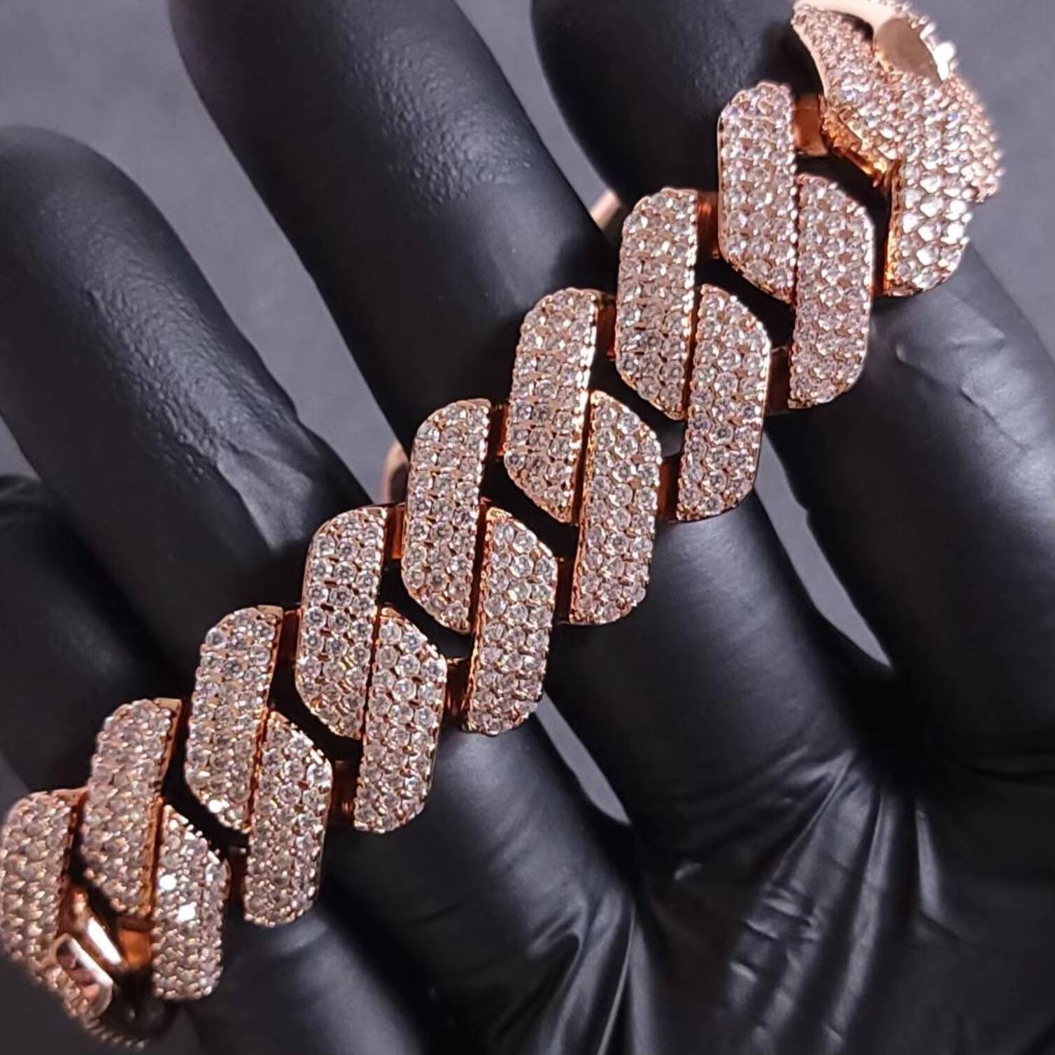 IGI Certified Rose Gold Plated Hip Hop Cuban Chain Link Bracelet Brilliant Cut VVS Moissanite Iced Gift Party Men