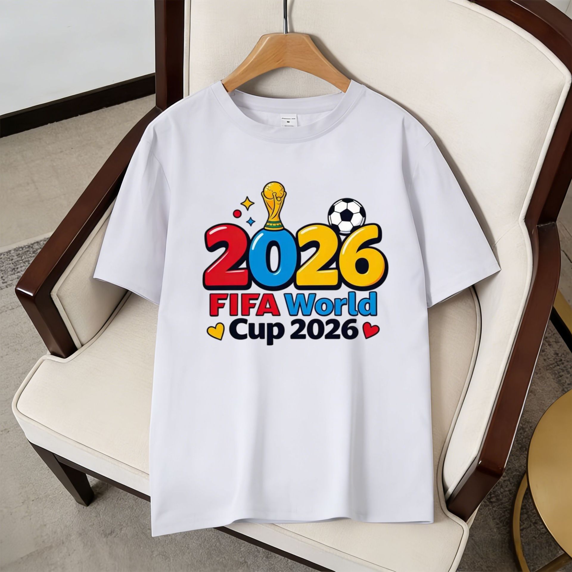 Cartoon Print Color Block Tees | 2026 World Cup Soccer Fan Support Tops Unisex American Streetwear Loose Casual Short-Sleeve