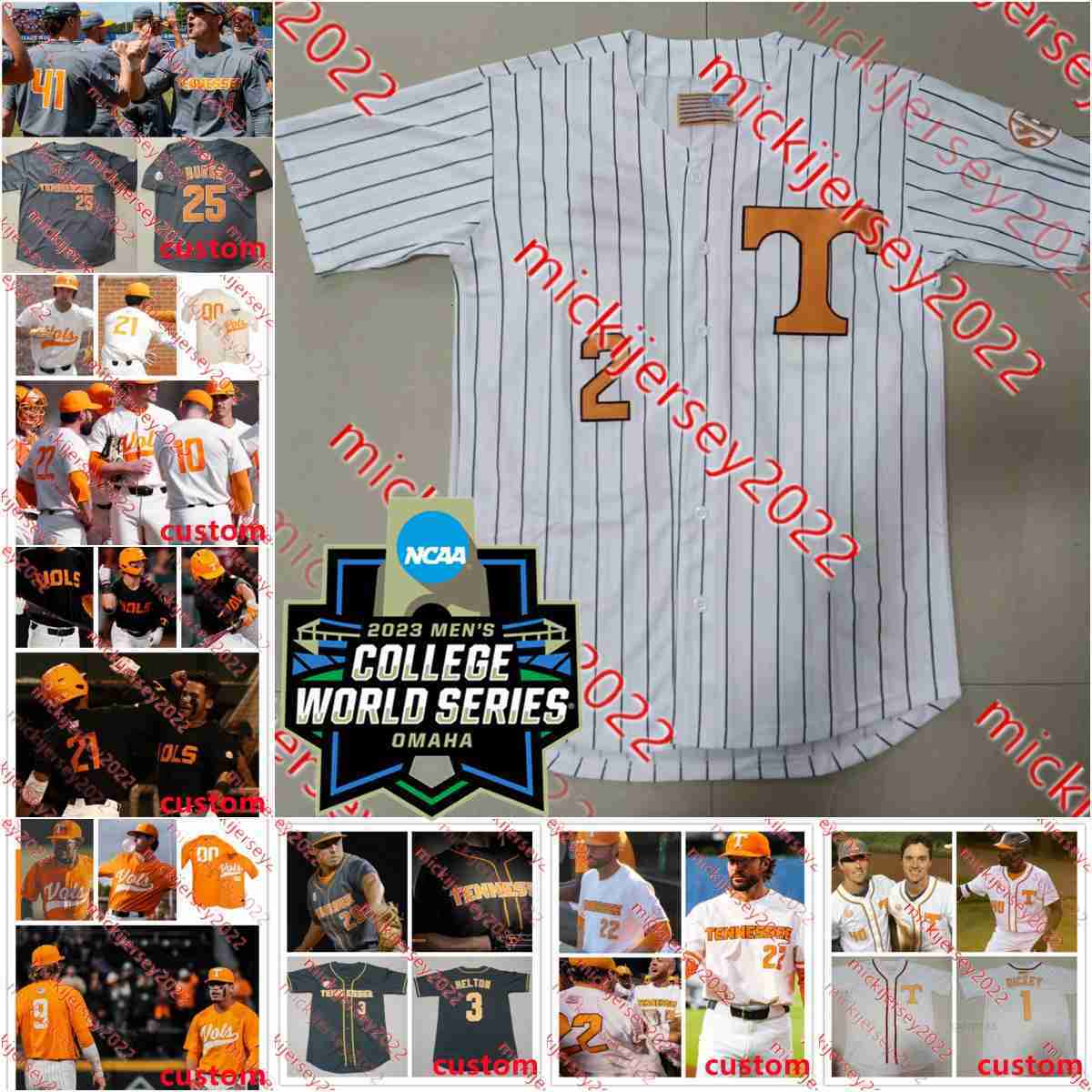 Yan Gomes Todd Helton 2023 CWS Volunteers Baseball Matt Duffy Eric Gilliam Alex Sosnowski Reed Fell Tony Vitello Custom Tennessee Jersey