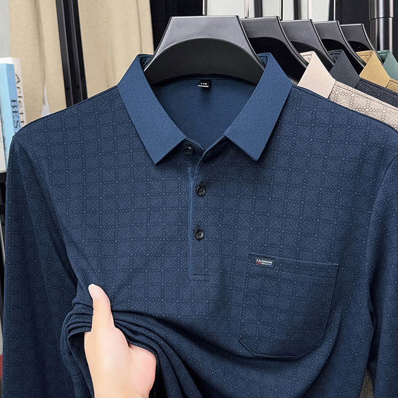 Luxury Designer 2026 New Men's Long-sleeve Plaid T-shirt With Pockets POLO Shirt For Middle-aged Men Casual Fashion Top Men's Trendy Apparel