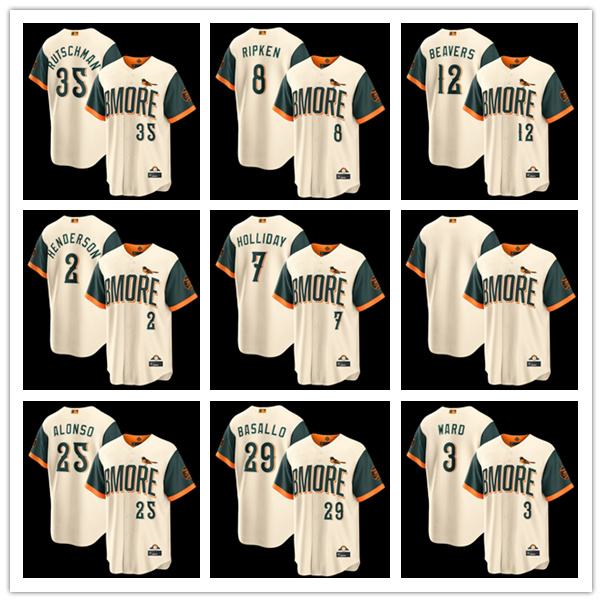 25 Pete Alonso 2 Gunnar Henderson 7 Jackson Holliday 29 Samuel Basallo 3 Taylor Ward 8 Cal Ripken Jr. 35 Adl Rutschman Orioles 2026 City Connect baseb