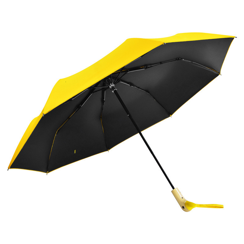Umbrella Male Cute Duck Head Wood Handle 3 Folding Windproof Black Coating UV Protection Women Rain Parasol Automatic Umbrellas 250220