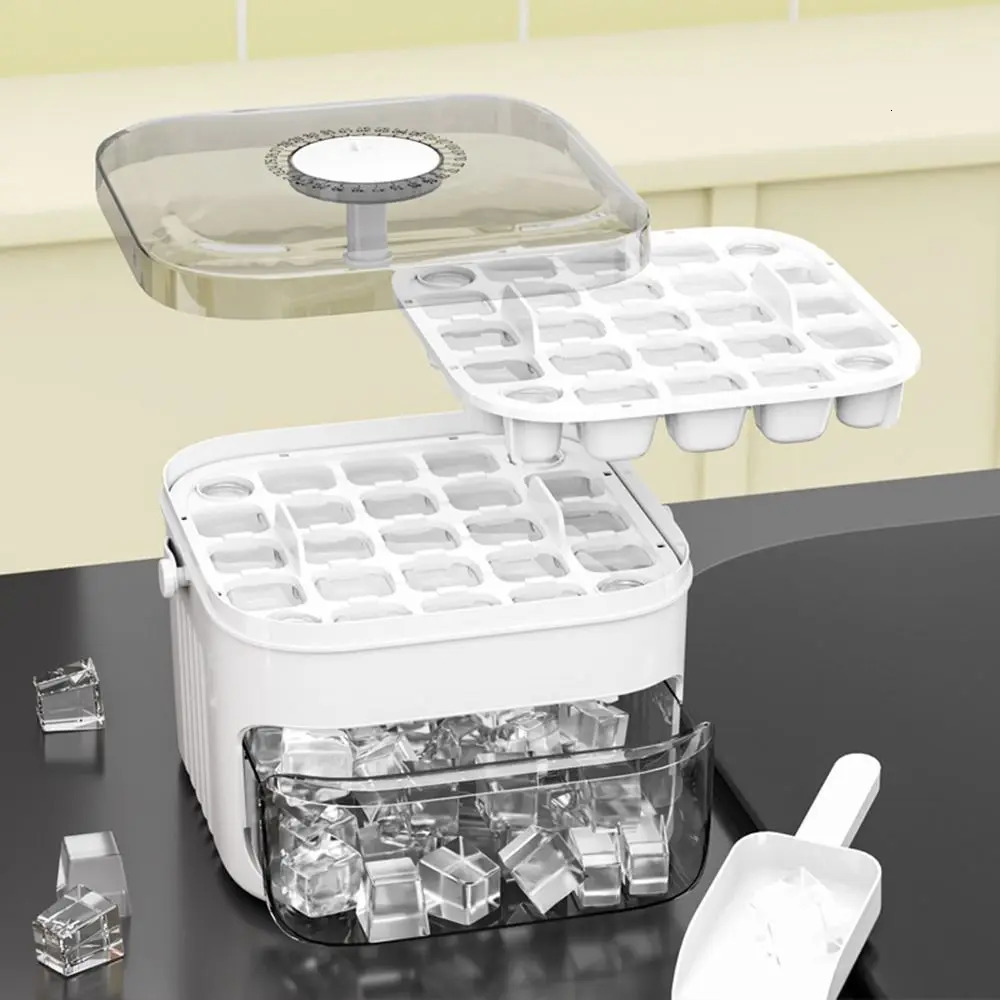 50-Cube Double Layer Stackable Ice Cube Maker, White Plastic Big Ice Cuber for Home Use - view 5