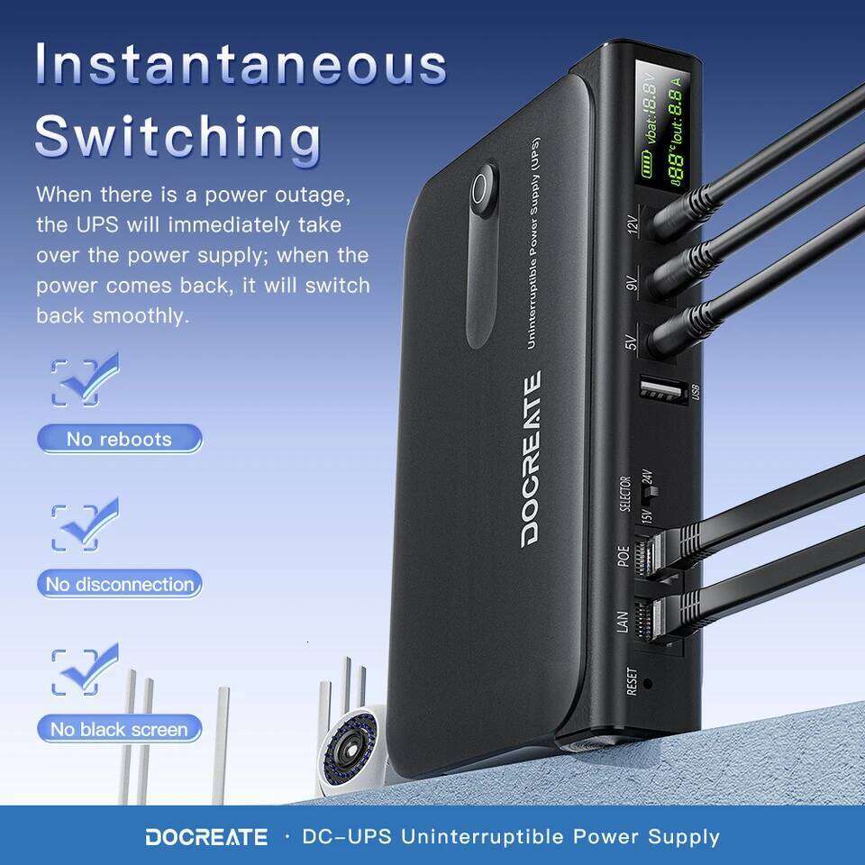 New EU plug 36W DC1036L UPS Uninterruptible Power Supply 5V-24V Output 18650 Replaceable Battery for Router NAS Modem & Network