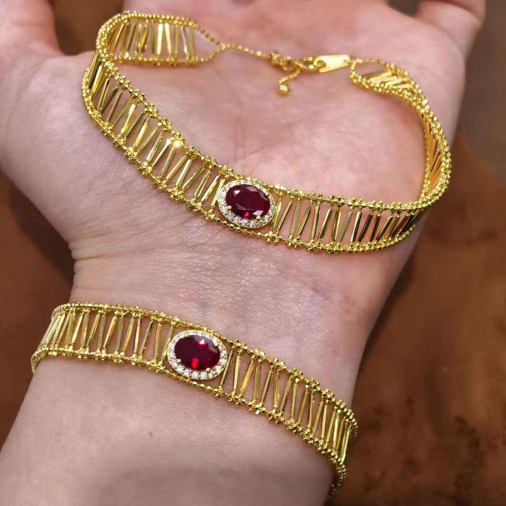 Luxury Thick Plated 18k Gold Crystal Beads Bracelet S925 Pure Silver Stones and Crystals Jewelry